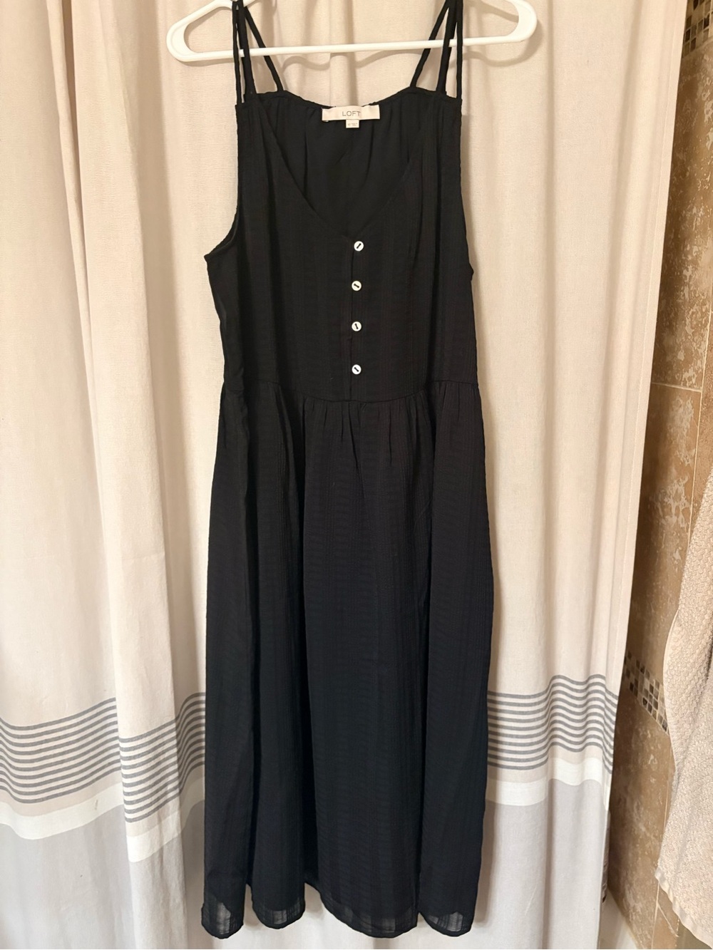 LOFT Black Sleeveless Button-Front Midi Sundress